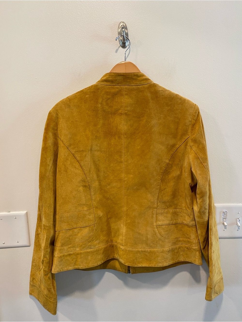 Vintage Y2K Genuine Suede Jacket womens sz 14 100% leather Buckle full zip honey - Picture 5 of 12